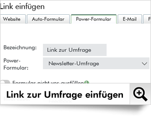 Nun laden Sie Ihre Newsletter-Leser ein. Dazu erstellen Sie ein normales Mailing und fügen einen Button (oder Link) ein, der zu der Umfrage führen soll.